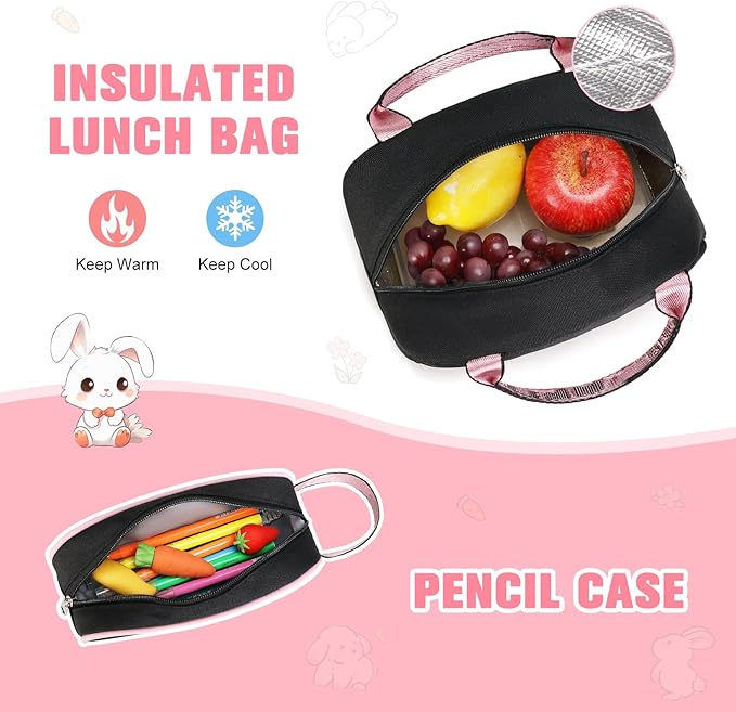 Bevalsa School Backpack for Girls, Backpack with Lunch Box & Pen Case, Bookbag for Girls Kids Elementary Middle High School Student 21L Children Schoolbag