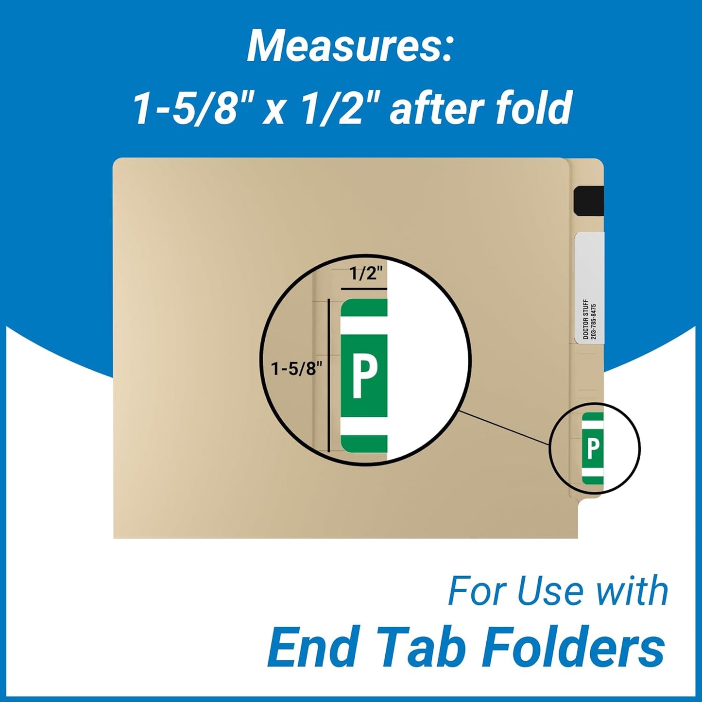 Doctor Stuff - File Folder Labels, Alphabet Letter P, Compatible with Smead Alpha Z Acc/ACCS - SMSM Series Alpha Stickers Dark Green, 1-5/8" x 1”, 250/Roll