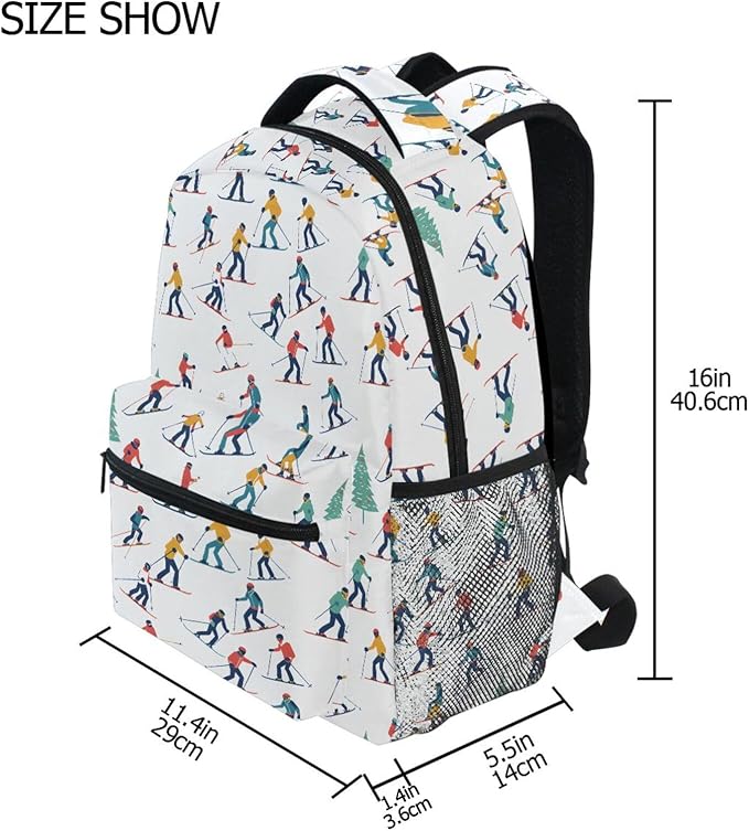 Winter Sports Skiers Backpack for School Student Laptop Travel School Bag for Boys Girls Daypack