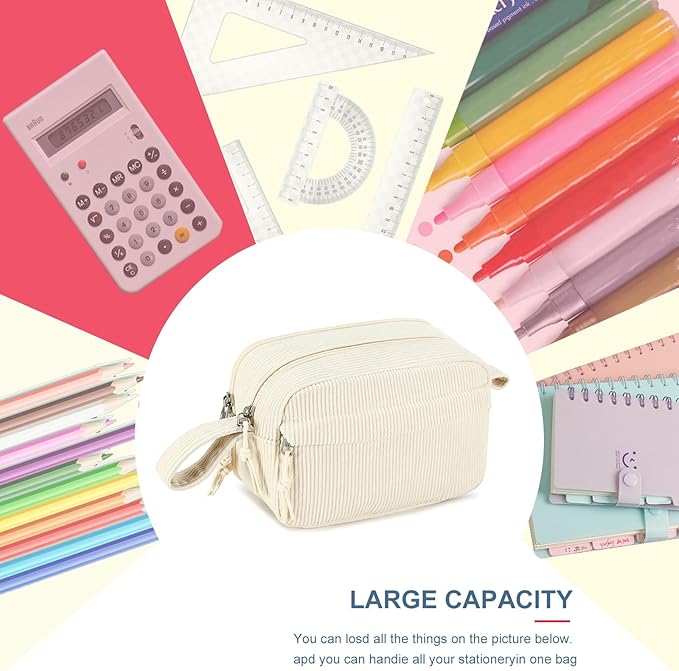 Bluboon Big Capacity Pencil Case Pencil Pouch Pen Case School Supplies Cute Pencil Box Pencil Bag for Teen Girls Boys Women Man (Beige A)