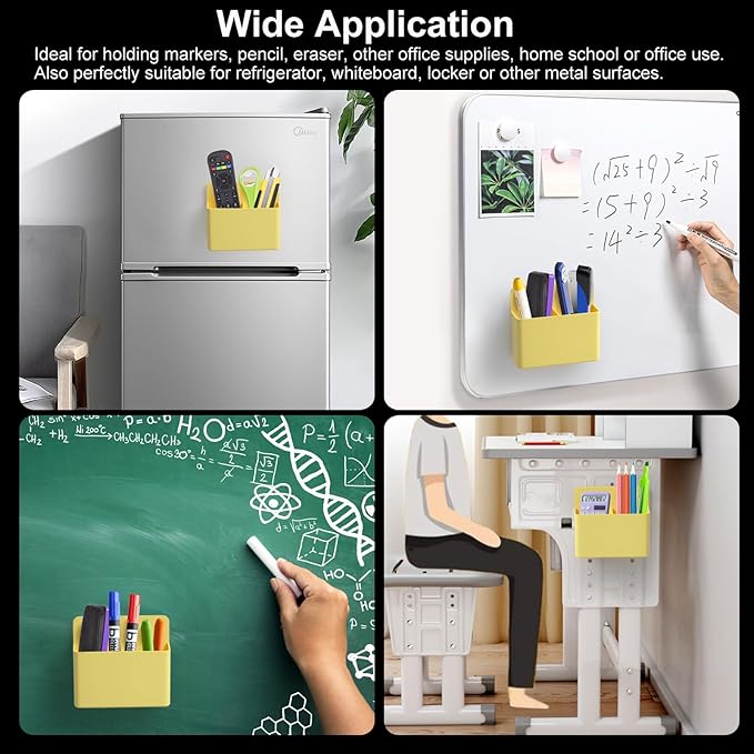 2 Pack Magnetic Dry Erase Marker Holder, Whiteboard Marker Holder, Magnetic Pen Holder, Magnetic Marker Holder for Fridge, Whiteboard, Locker, Magnetic Cup for Dry Erase Board -Yellow
