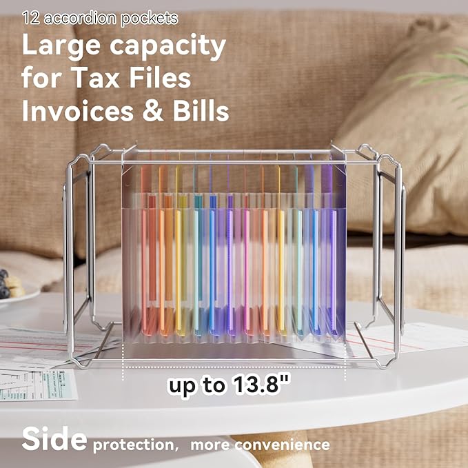 ThinkTex Plastic Expanding Hanging File Folders,12 Accordion Pockets,Large Capacity for Letter Size, Organizer for Filing Cabinet,Ideal for Tax,Contracts,Invoices,for Office,School-black-2set