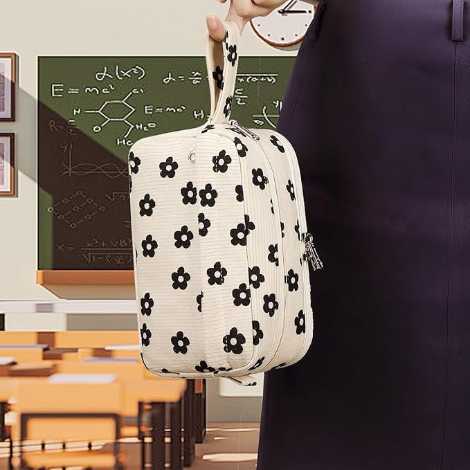 Bluboon Big Capacity Pencil Case Pencil Pouch School Supplies Cute Pencil Box Pencil Bag for Teen Girls Boys Women Man (Black Floral 95)