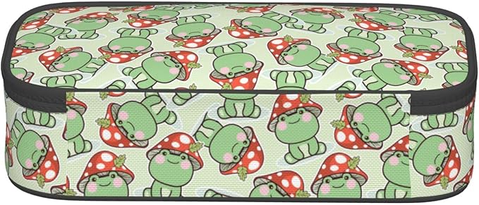 Cute Frog Red Mushroom Large Pencil Case With Zipper Compartments Stationery Pencil Bag For Kids Teens Students School Supplies