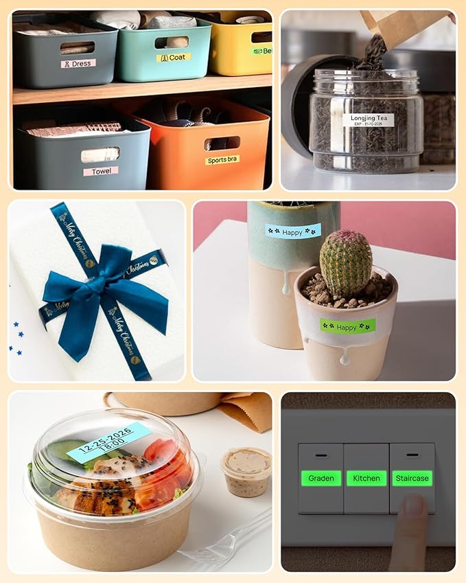 Phomemo P12 Label Maker Machine with Tape, Bluetooth Small Thermal Label Printer with Multiple Templates Mini Label Maker for Home, School, Organization, Office, White