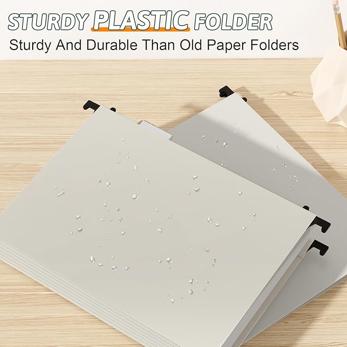 Plastic Hanging File Folder Letter Size,12 Pack Reinforced Heavy Duty Hanging Folders,Sturdy File Cabinet Folders,Gray Hanging File Folders with Tabs,Hanging Folders for Filing Cabinet