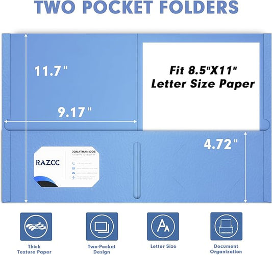 Two Pocket Folders, RAZCC 100 Pack File Folders with Pockets Fit Letter Size Paper, Thick Paper File Folder for School Office Business Home, Assorted 10 Colors