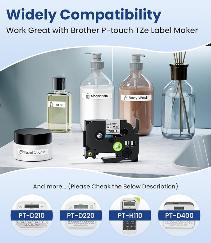 4-Pack Compatible for Brother Label Maker Tape TZe-231 TZ-231 for P Touch Label Tape 12mm 0.47 White TZ, Work for Ptouch PT-D210 PT-H110 PT-D600 PT-D220 PT-D410 1280 1290,Black on White Tape 8m 26.2ft