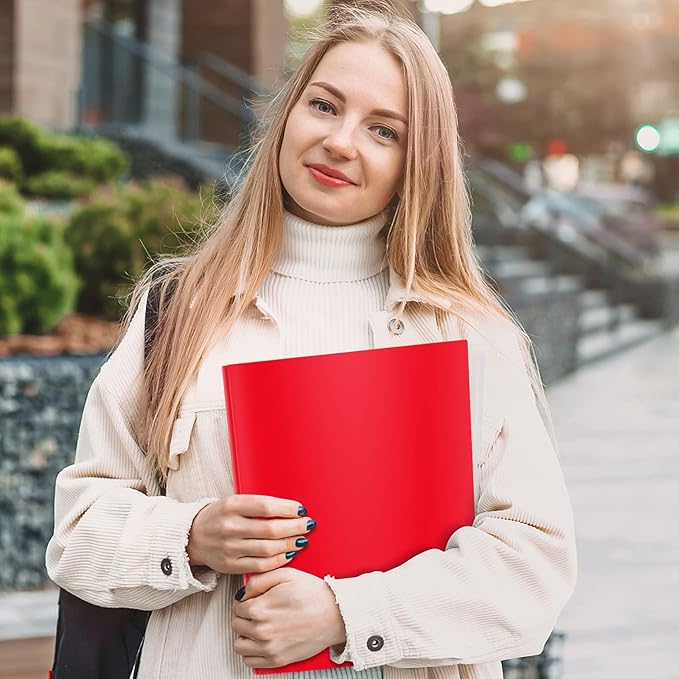 ViVin 12-Pack Sturdy Plastic Folders with Pockets, 2-Pocket Poly File, Plastic Folders with 3 Prongs Fasteners, fits 8.5 * 11 Letter Size Sheets, for School/Home/Office (Red)