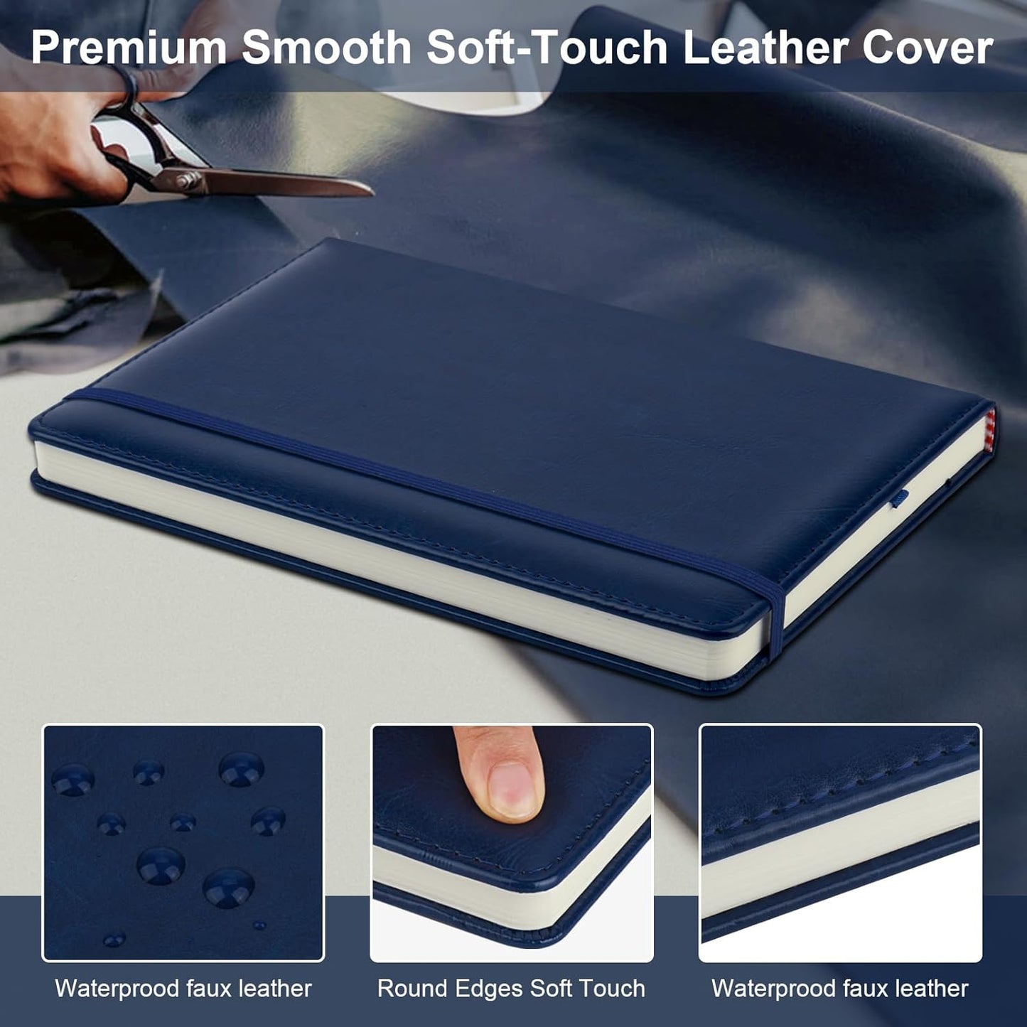 ZCZN 6 Pack Lined Journal Notebooks, 192 Pages A5 Hardcover Leather Journals for Work,Writing,School & Travel, College Ruled Journaling Notebooks for Notes Taking,Diary Notepad (Blue*6)