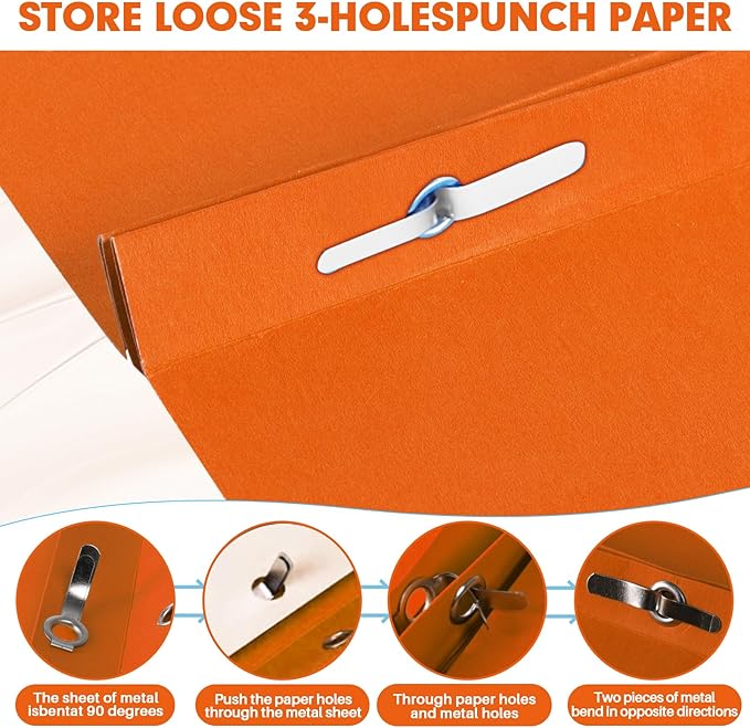 Two Pocket Folders, RAZCC 50 Pack Two Pocket Folders with Prongs, 3 Prong Folders Fit Letter Size Paper, Pocket File Folders for School Office Home Business, Orange