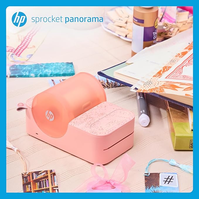 HP Sprocket Panorama Instant Color Label & Smartphone Photo Printer - Portable - Personalize Prints 2” x .5”- 9” on Zink Sticky-Back Photos - Create Photobooth Strips & Custom Designs in App - Pink