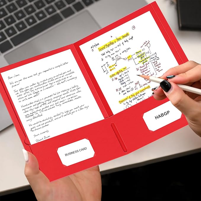 HABGP Two Pocket Folders, 100 Pack 2 Pocket Folders Fit Letter Size Paper, Colored Paper File Folders with Pockets for School Office Home Business (5 Colors)