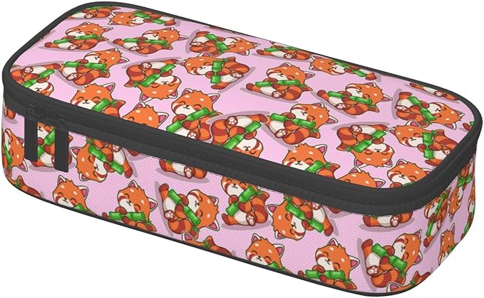 Cute Red Panda Hug Bamboo Large Pencil Case With Zipper Compartments Stationery Pencil Bag For Kids Teens Students School Supplies