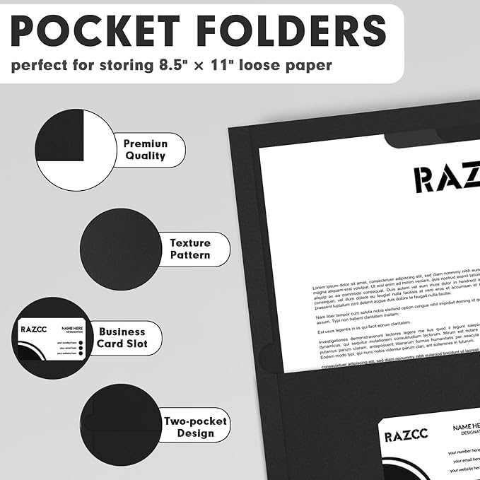 Two Pocket Folders, 75 Pack, Letter Size, Black