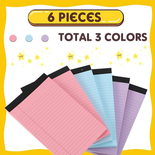 Honoson 6 Pack Legal Pads 5 x 8 College Ruled Colored Notepad 600 Sheets Wide Ruled Writing Pads 100 Sheets/pad Lined Paper Bulk for Office School Classroom Teacher Students Supplies, 3 Colors
