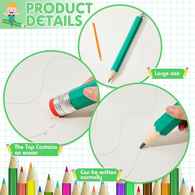 Lewtemi 12 Pcs Wooden Jumbo Pencils 14 Inch Funny Big Large Novelty Pencil Wood Cool Giant Pencil for Kids Home School Office Halloween Christmas Party Prop Gift Decor Toy, 6 Colors