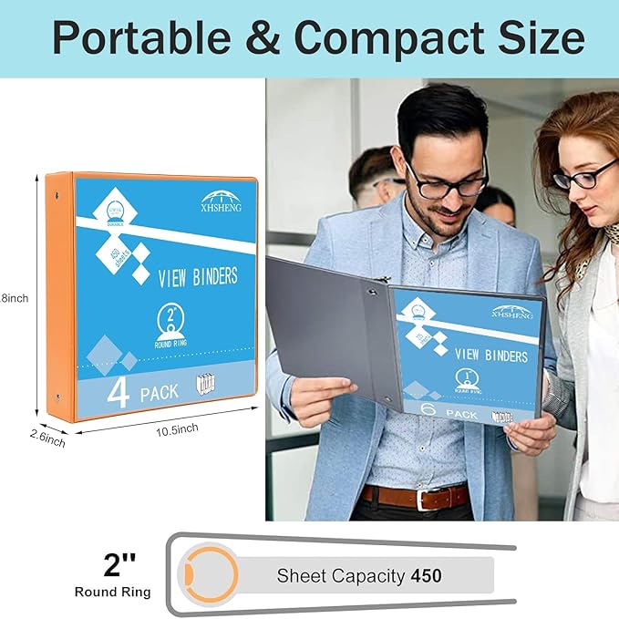 2 Inch 3 Ring Binders,Multicolor Customizable Round Ring Binder for School,Office,Home,Purple/Pink/Blue/Green,4 Pack