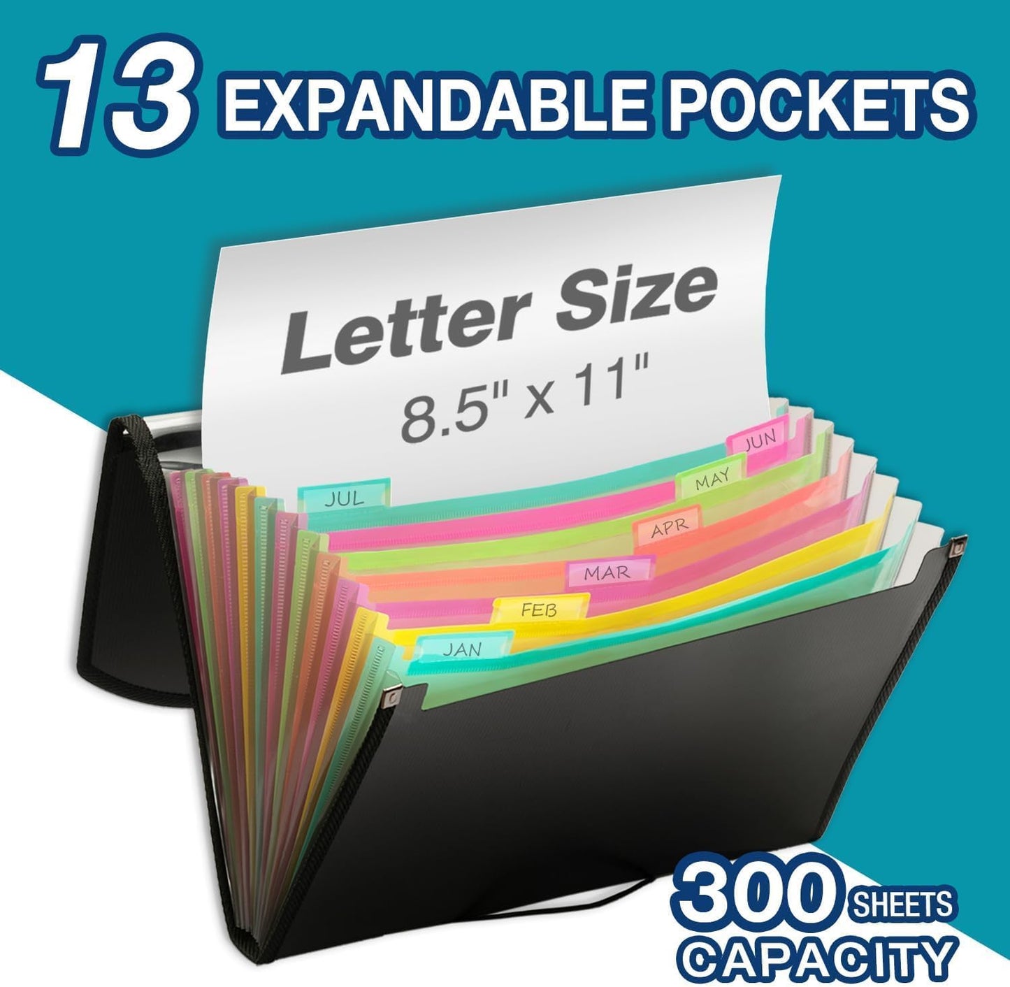 H4D Accordion File Organizer, 13 Pocket Expanding File Folder with Labels for Documents, Letter Size, 1 Pack