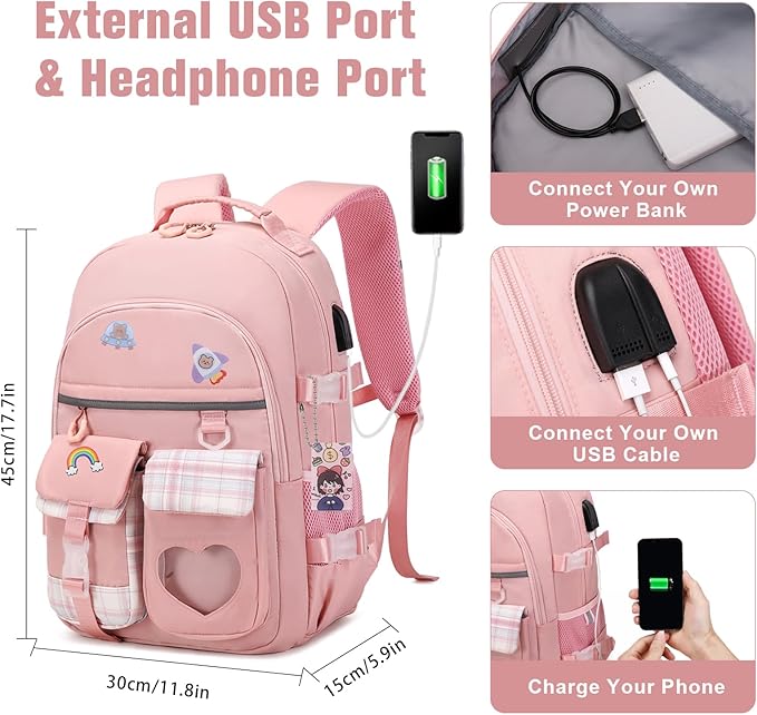 Backpack for Girls - Bookbag Backpacks Schoolbag for Girls Kids Teen Women Casual Travel Daypacks - School Bag Elementary Middle School College Cute Backpack with Lunch Box (Pink)
