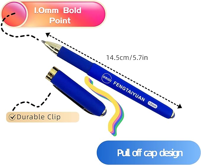 Fengtaiyuan B10P18Prox6, Gel Pens, Blue Ink, Bold Point 1.0mm, Writting Pens, Smooth, 6 Pack (B10P18Prox6)