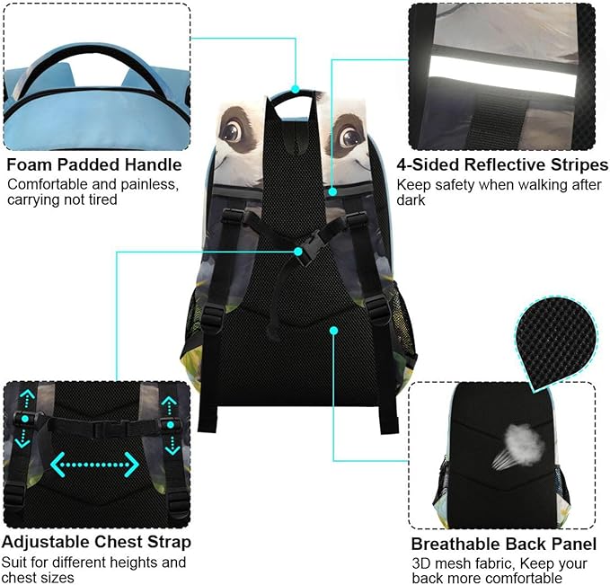 Panda in Grass Backpack for Boys Girls Elementary School Bag Kids Bookbag Travel Rucksack