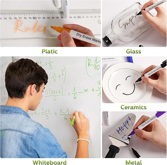 Thenshop 200 Pack Dry Erase Markers Bulk with 4 Magnetic Erasers Fine Tip Dry Erase Markers Whiteboard Pens Bulk for Office School Supplies(Cute Color)