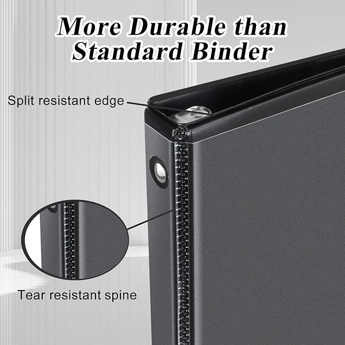 0.5-inch Round Ring Binder, Durable 1/2'' 3 Ring Binder Fit Letter Size Paper, Presentation View Binders, Black,12-Pack