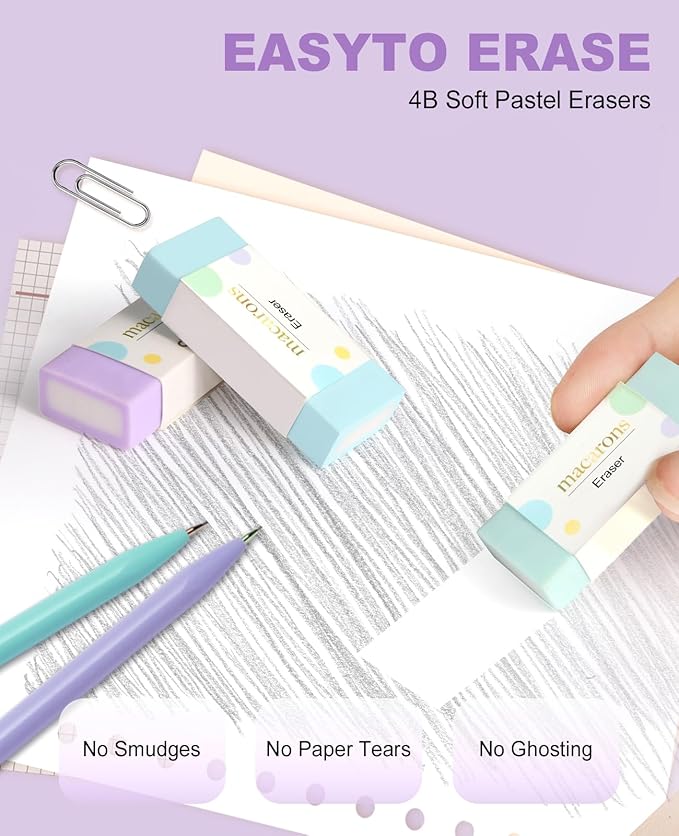 Mechanical Pencil Set with Cute Pencil Case, 12PCS Pastel Mechanical Pencils 0.5 & 0.7mm with 720PCS HB Leads, 4PCS Erasers and 1x Sticky Note, Suitable for School Writing, Drafting Drawing Sketching