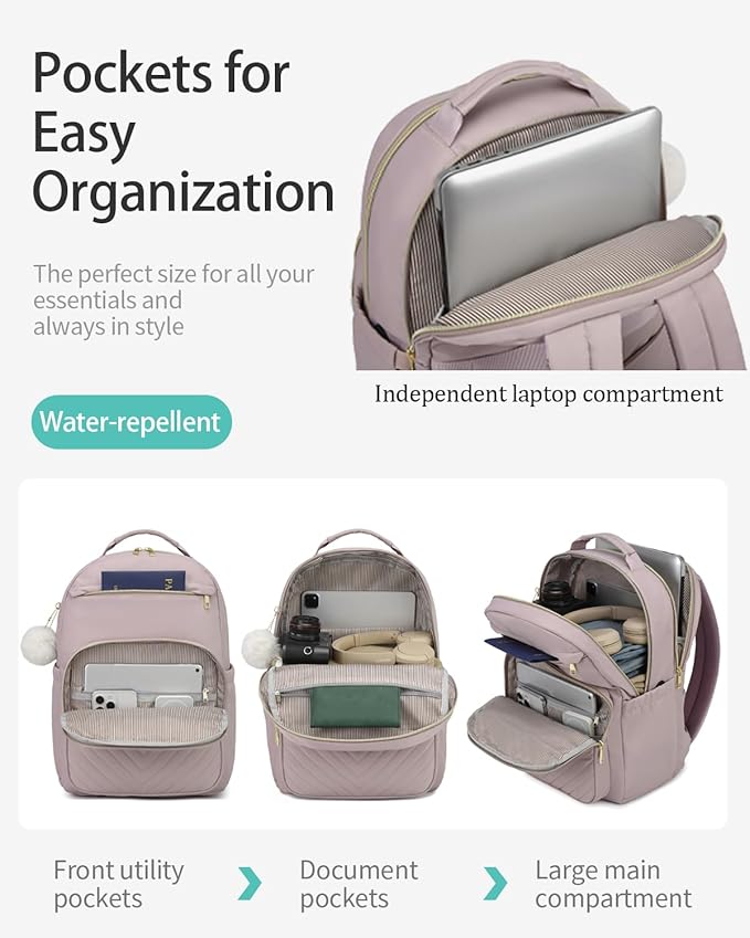 17.3in Laptop Backpack Women for Work, Cute Teen Backpack for Girl University Teacher Nurse Middle School Bag Aesthetic, Light Purple