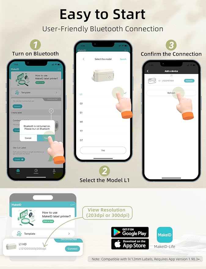 Makeid Label Maker Machine with Tape - Compatible with 9/12/16mm Waterproof Tape, Portable & Rechargeable Label Makers with Built-in Cutter Wireless Label Printer Compatible with Android & iOS Devices