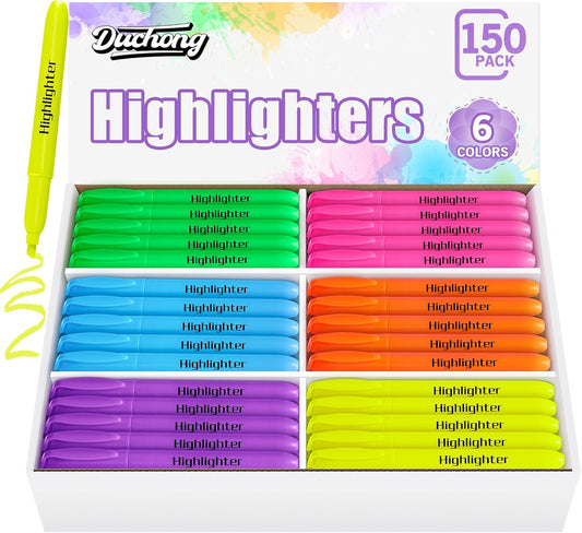 Duchong 150 Count Highlighters Bulk, Highlighters Assorted Colors, Chisel Tip Dry-Quickly Highlighter Markers, Office Classroom Must Have, Back to School Supplies for Adult Kids Teachers