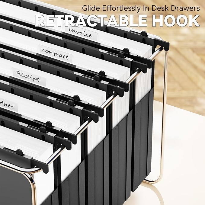 Plastic Hanging File Folder Expandable,Letter Size,Upgraded 2" Expansion Accordian Pocket,12 Pack Extra Capacity Hanging Folders,Adjustable Tabs,No Assembly,Heavy Duty for Filing Cabinet,Black