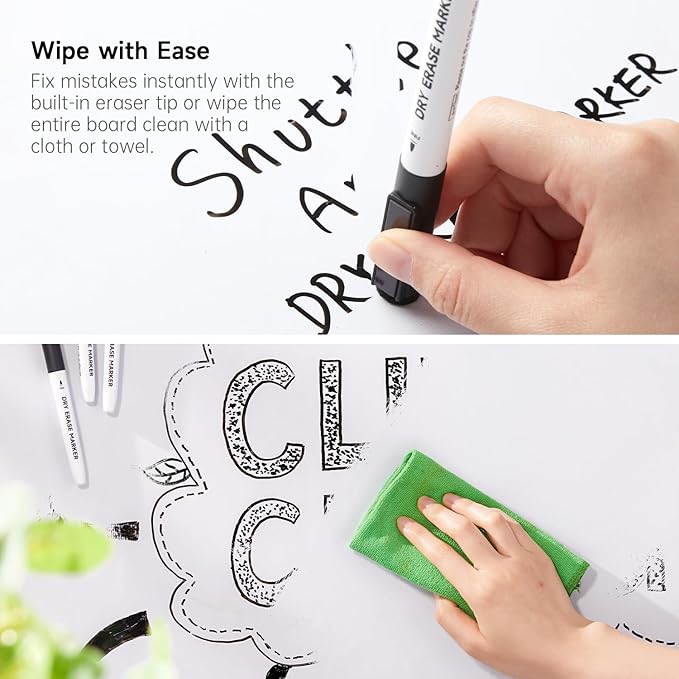Shuttle Art Dry Erase Markers, 25 Pack Black Magnetic Whiteboard Markers with Erase, Fine Point Dry Erase Markers Perfect for Writing on Dry-Erase Whiteboards Mirrors Glasses for School Office Home