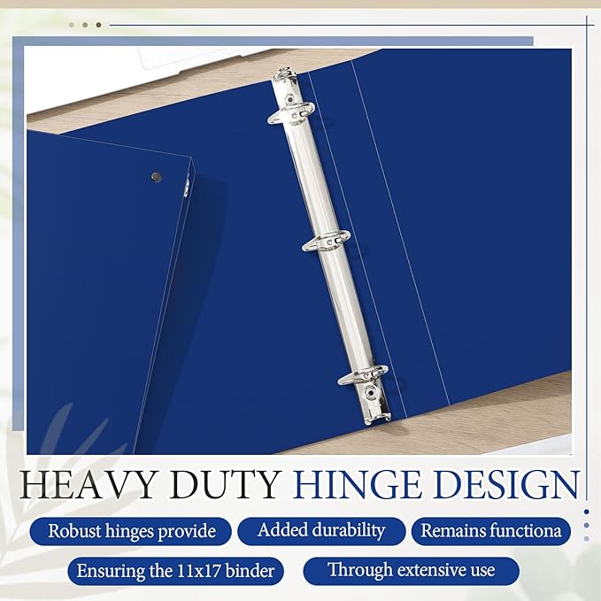 4 Pcs 11 x 17 Inch 3 Ring Binders 2 Inch Rings Heavy Duty View Plastic Flexible D Ring Binders Economy Holds 11" x 17" Paper for Artwork Blueprints, Office, Home, Work Places(Blue)