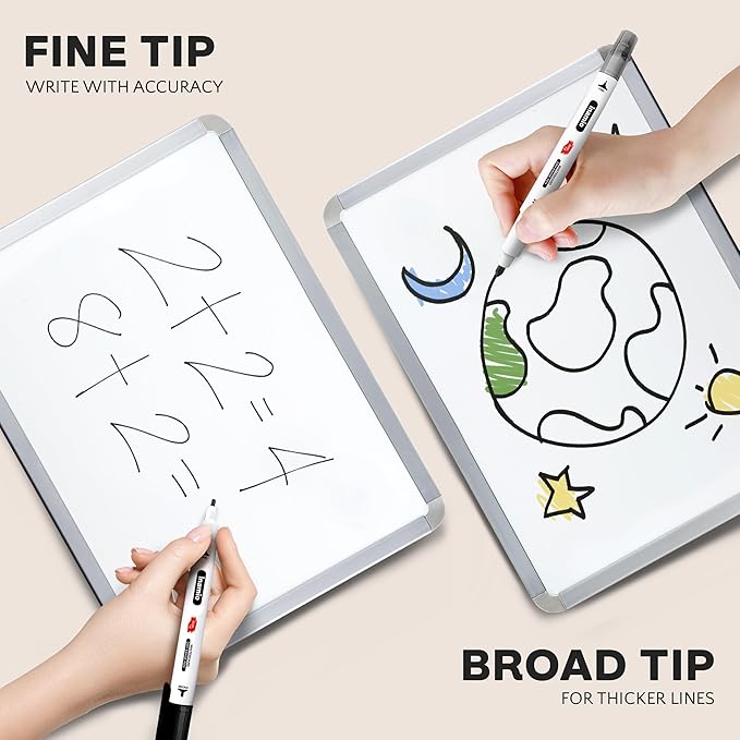 Dry Erase Markers for Whiteboard – Ultra Fine Tip White Board Markers – Dual Tip, Pastel Colors - Fine Point Erasable Markers - 12 Set