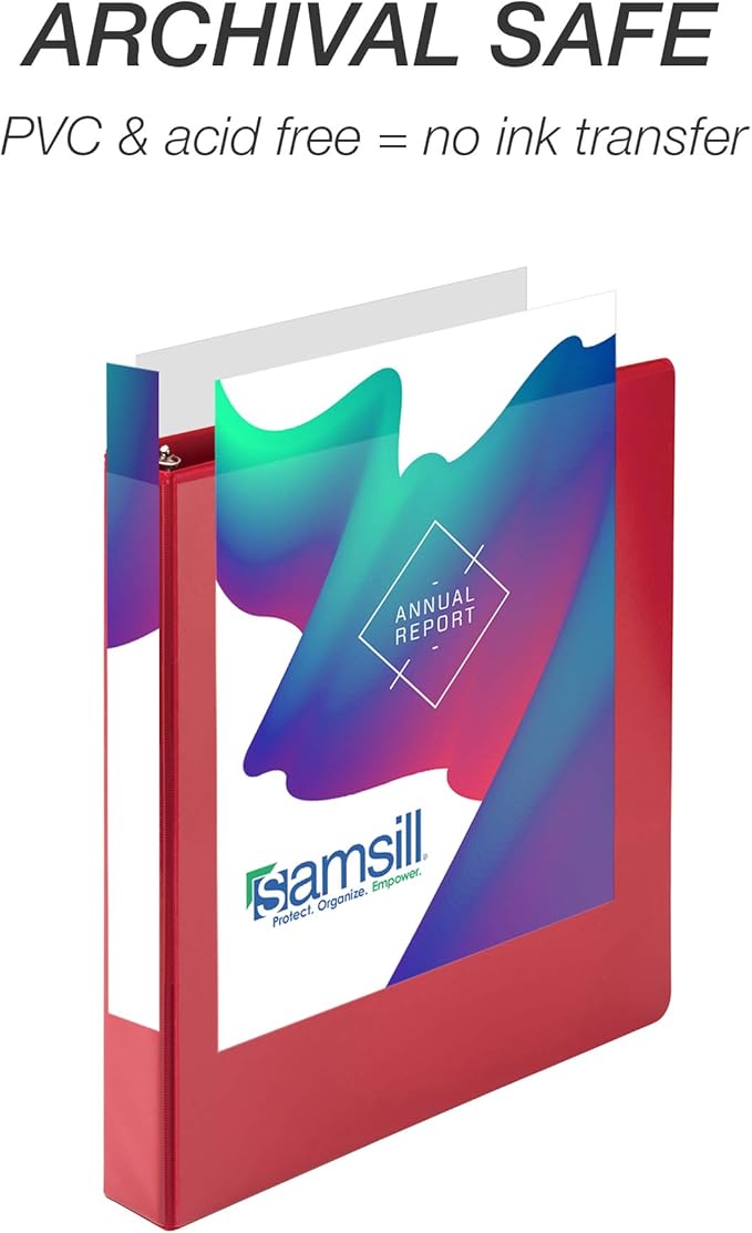 Samsill Durable 1 Inch Binder, Made in The USA, Round Ring Customizable Clear View Binder, Red, 8 Pack (MP88433)