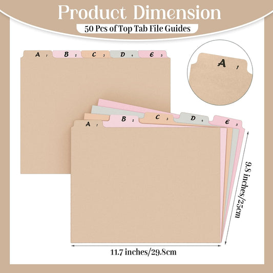 2 Set 50 Pcs Alphabet File Dividers Top Tab File Guides Set, Heavyweight A-z Letter Size Filing Cabinet Dividers 1/5 Cut Tab Desk Organizer for Work School Office(Classic Colors)