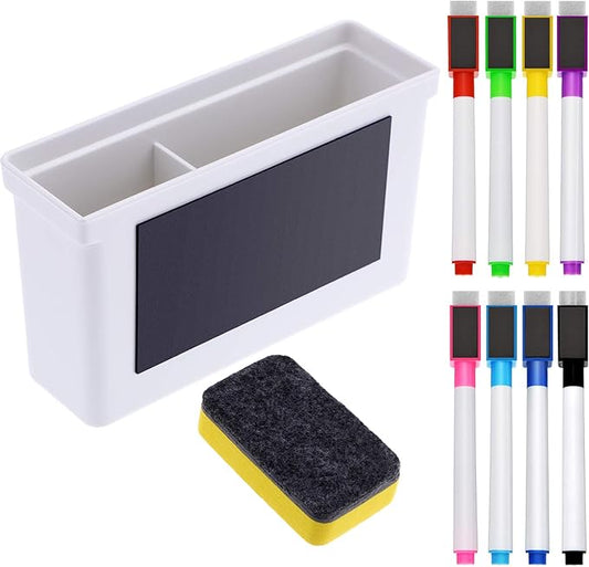 Boao Magnetic Dry Erase Marker Holder 10 Pcs Colorful Magnetic Markers Set with Eraser Whiteboard Plastic Pen Cup for Back to School Classroom Organization Supplies Refrigerator Accessories(Stylish)