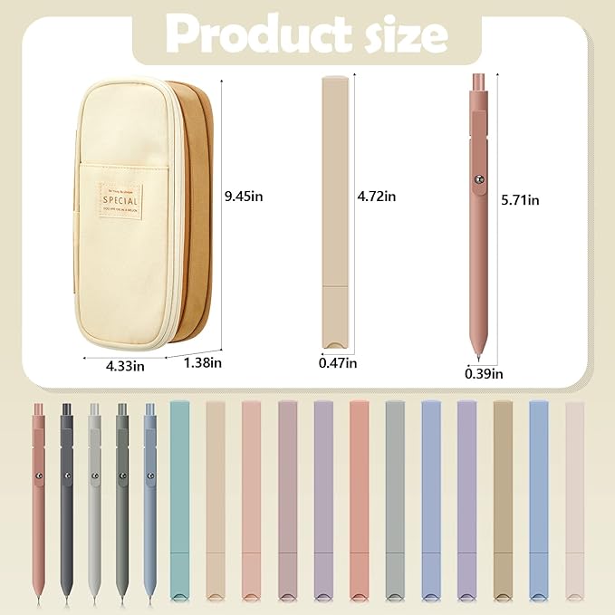 Henoyso 18 Set Aesthetic Bible Study Supplies Include Big Capacity Pen Bag with Zipper 12 Pcs Chisel Tip Bible Highlighters 5 Pcs Quick Dry Retractable Black Ink Pens for Office(Light Khaki)