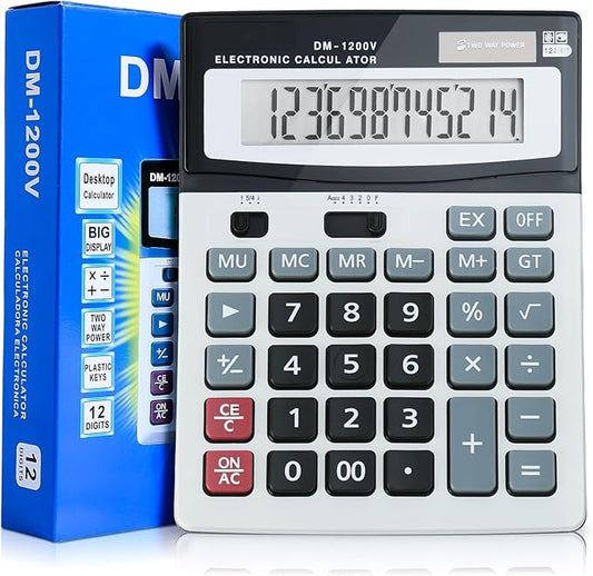 Desktop Calculator with Extra Large LCD Display - 12-Digit, Big Buttons, Dual Solar and Battery Power for Office, Financial, School and Home Use (Holifeos)