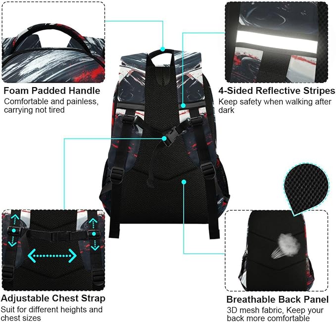 Racing Car Backpack for Boys Girls Truck Elementary School Bag Kids Bookbag Travel Rucksack