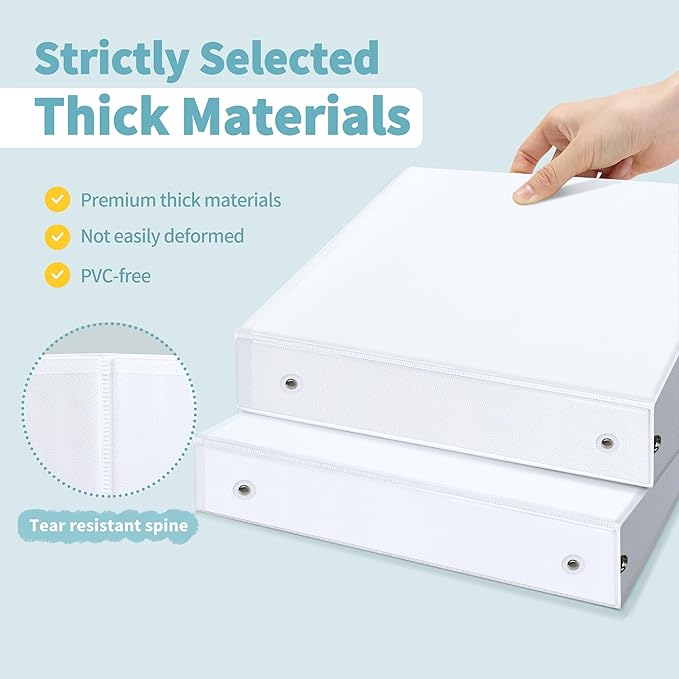 SUNEE 3 Ring Binder 1.5 Inch 10 Pack, Clear View Binder Three Ring PVC-Free (Fit 8.5x11 Inches) for School or Office Supplies, White