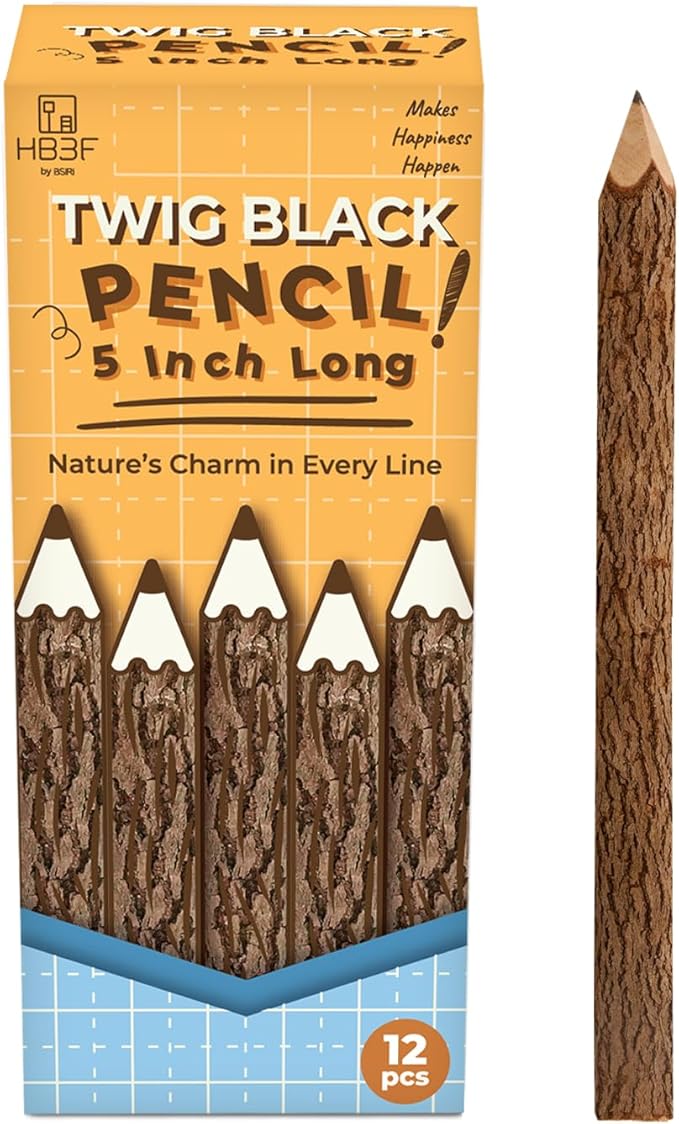 BSIRI Pencil Wood Graphite Wooden Tree Rustic Twig Pencils Birch of 12 Camping Lumberjack Decorations Party Supplies Novelty Gifts Bark Pencils Gifts for Kids in Classroom