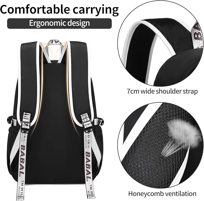 Teenage Girls Bookbag School Backpack Children Casual Daypack Schoolbag for Teens Black White