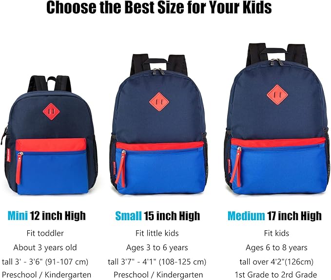 HawLander Little Kids Backpack for Boys Toddler School Bag Fits 3 to 6 years old, 15 inch, Navy Blue