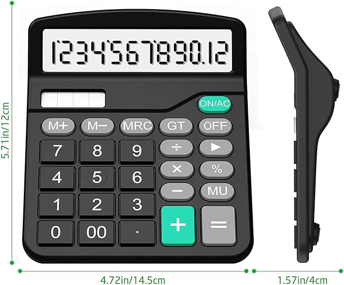 Calculator, Splaks 2 Pack Standard Functional Desktop Calculators Solar and AA Battery Dual Power Electronic Office Calculators with 12-Digit Large Display (1 Basic Black&1 Updated Silver)