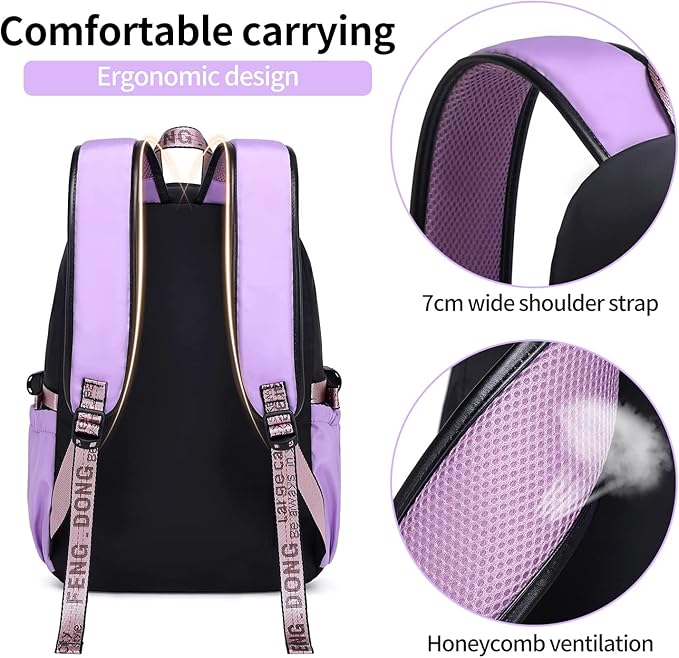 Teenage Girls Bookbag School Backpack Children Casual Daypack Schoolbag for Teens Black Purple
