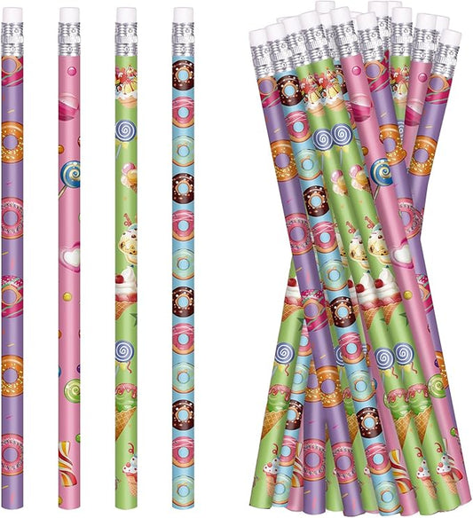 Donut Themed Pencils Valentines Days Pencils Wood Pencils with Various Donut Element Birthday Pencils Fun Assorted Colorful Pencils Fun School Pencils for Teacher Classroom (24)