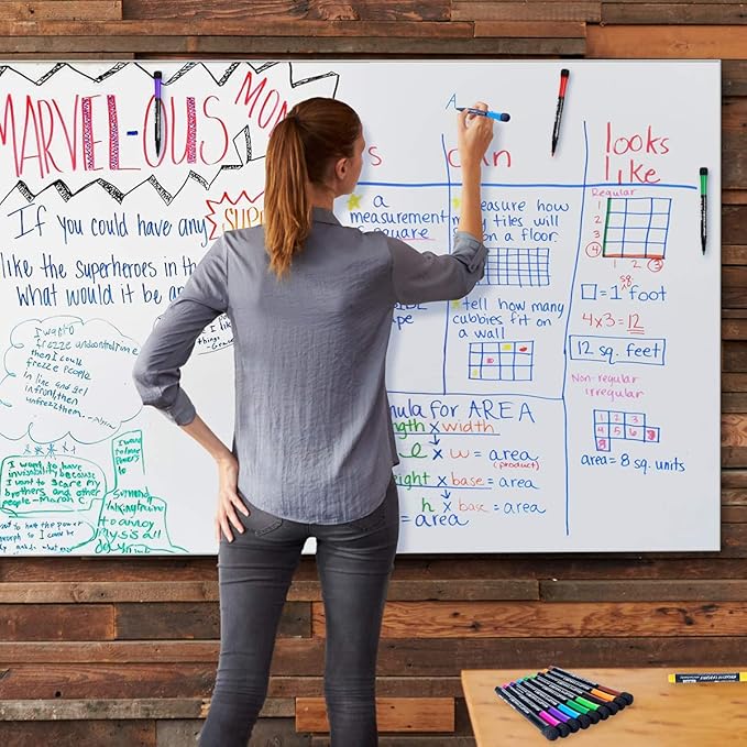 Magnetic Dry Erase Markers Fine: 12 Count 6 Colors Erasable Whiteboard Markers Fine Point with Eraser Cap, Low Odor White Board Dry Erase Pens Fine Tip for Kids & Teachers, Home, Office